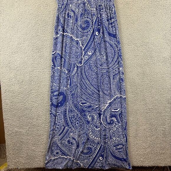 Tori Richard Honolulu Maxi Dress Small Blue Paisley Beachy Coastal Racerback - Picture 11 of 12